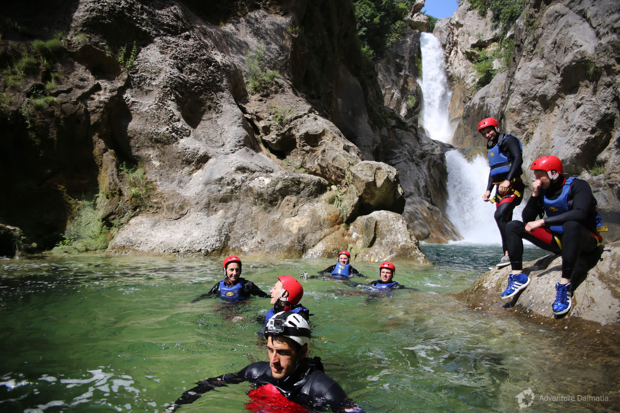Under Great Gubavica on Cetina river - the highest waterfall in Dalmatia - swimming and jumping break on extreme canyoning excursion