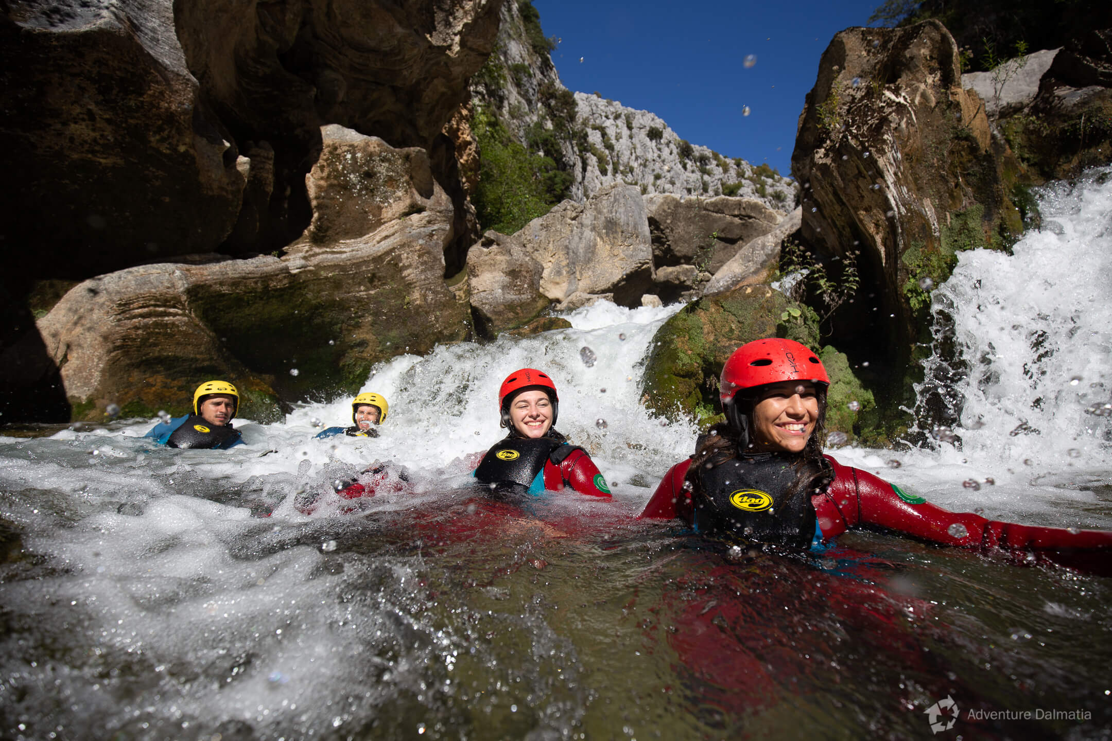 Crystal clear waters of Cetina river on basic canyoning tour, 45min driving distance from Split