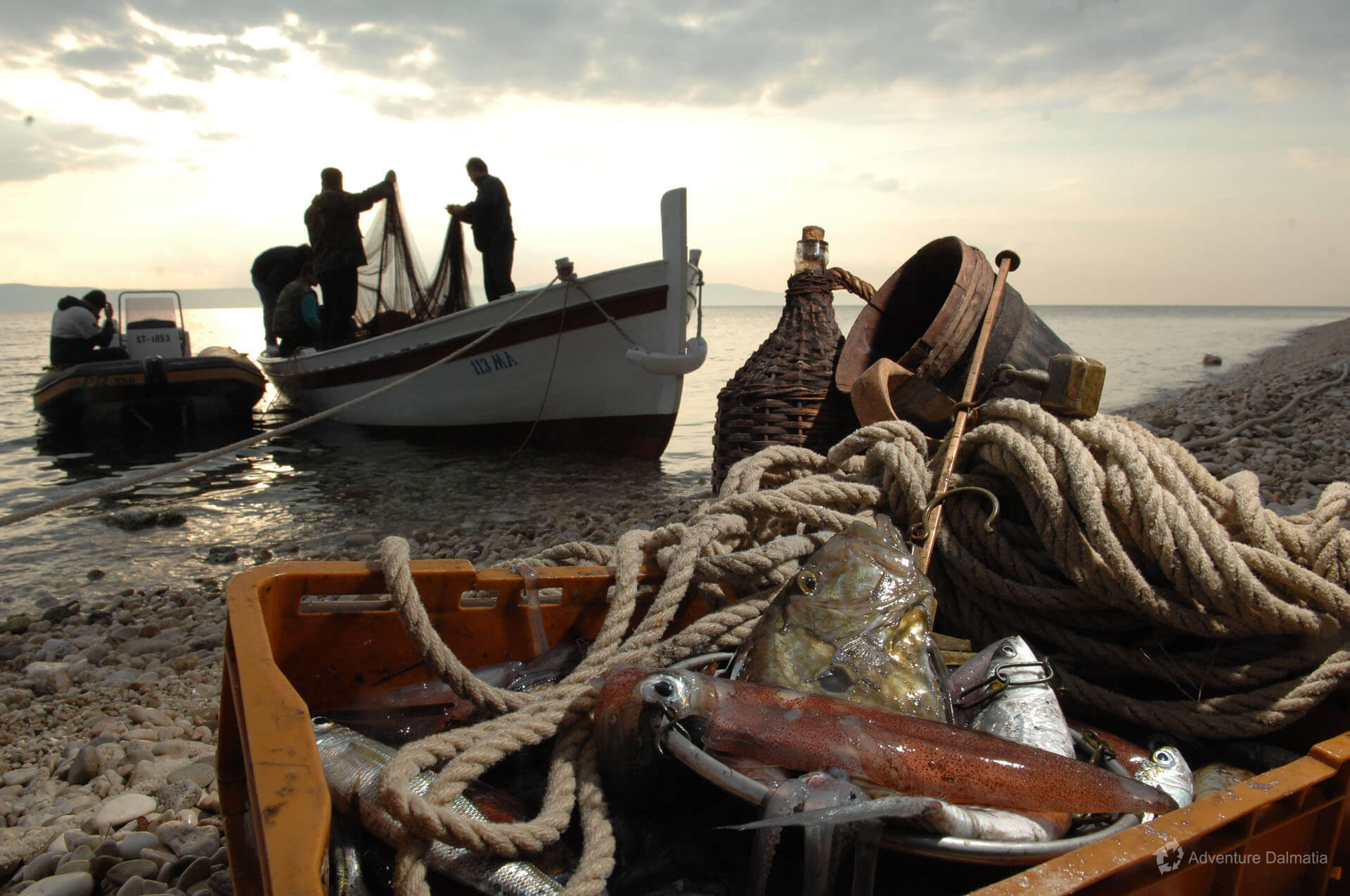 Fishing with traditional tools near Podgora on Makarska Riviera